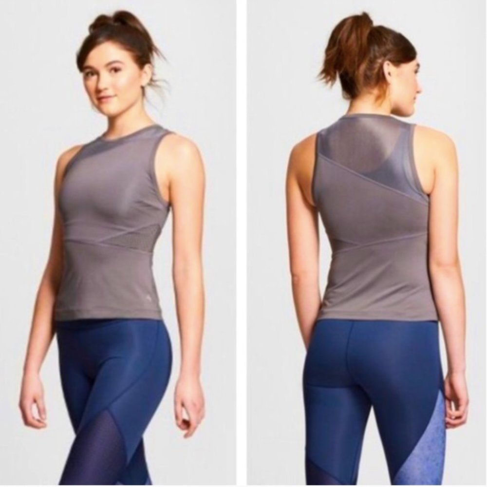 JoyLab Gray Mesh Panel Asymmetric Workout Tank Top